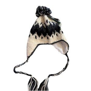 NWT Ice Wear Iceland Nordic Hand Knit 100% Wool Earflap Fleece Chullo Beanie Ski